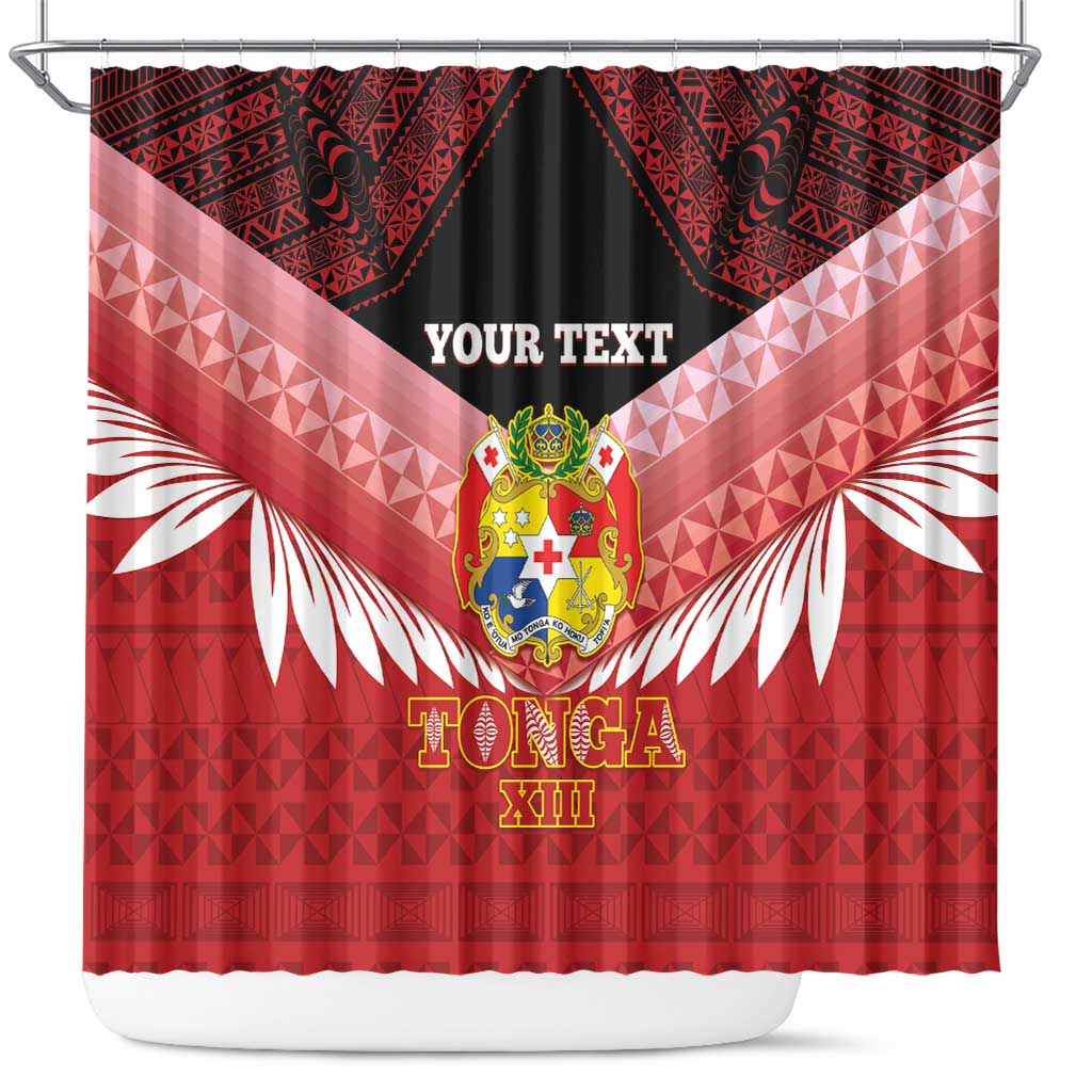 Custom Mate Maa Tonga XIII Shower Curtain Tongan Kupesi Ngatu - Rugby Style