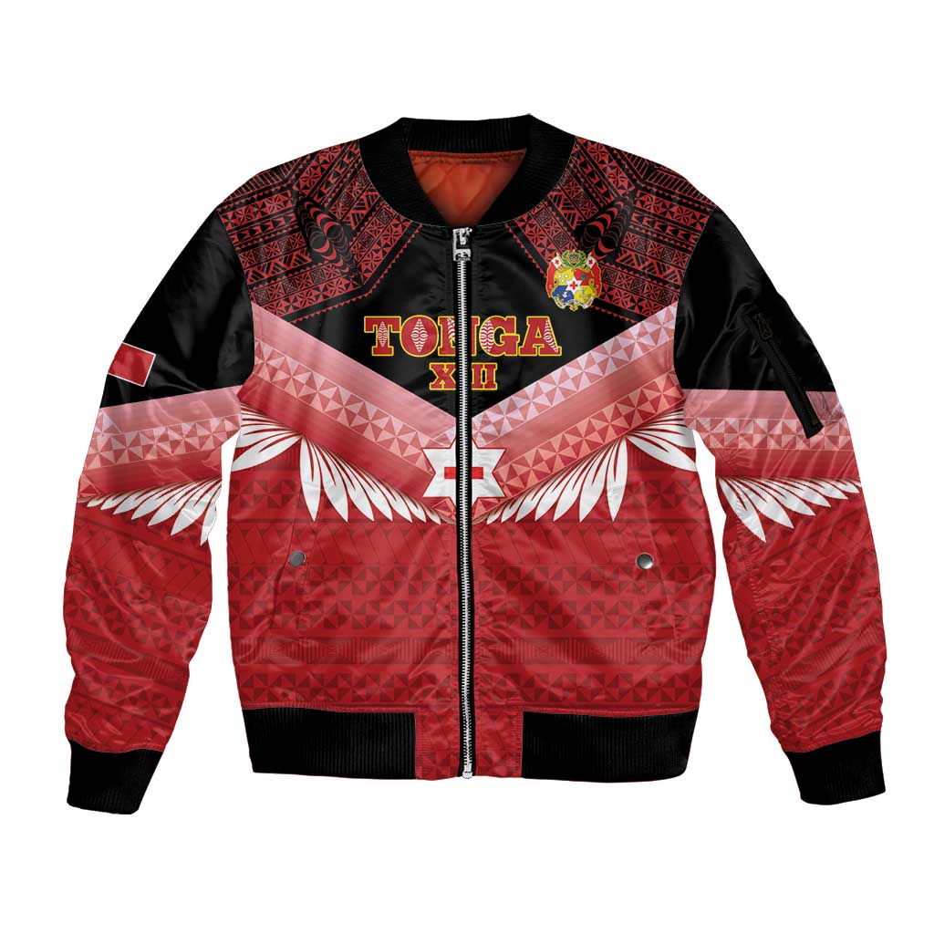 Custom Mate Maa Tonga XIII Sleeve Zip Bomber Jacket Tongan Kupesi Ngatu - Rugby Style