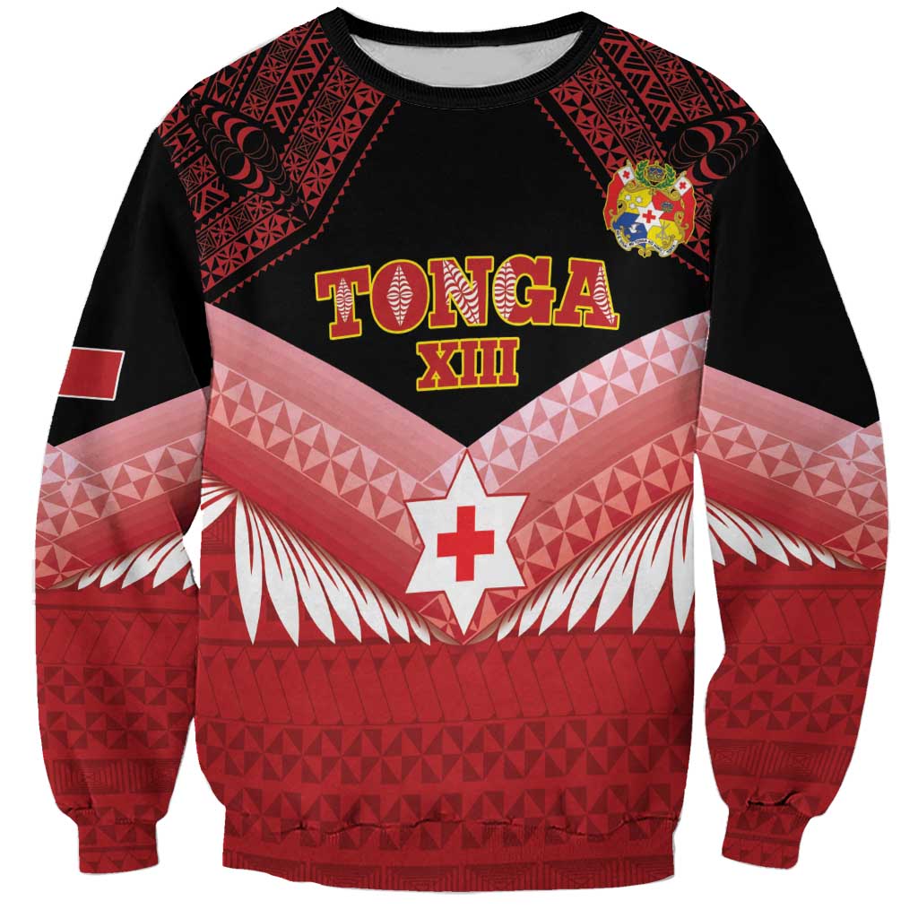 Custom Mate Maa Tonga XIII Sweatshirt Tongan Kupesi Ngatu - Rugby Style LT14 Unisex Red - Polynesian Pride