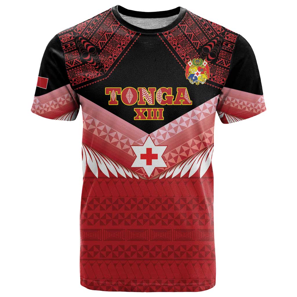 Custom Mate Maa Tonga XIII T Shirt Tongan Kupesi Ngatu - Rugby Style LT14 Red - Polynesian Pride