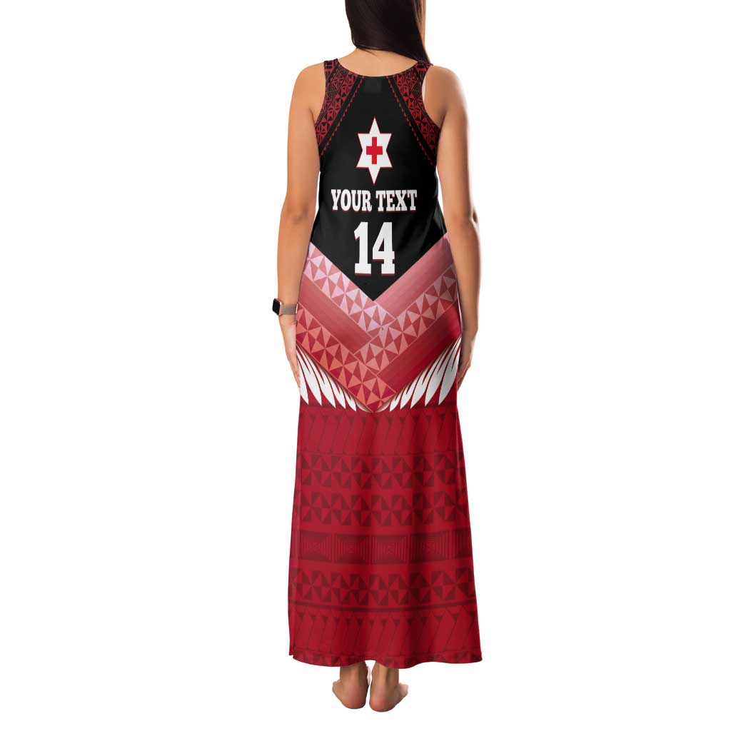 Custom Mate Maa Tonga XIII Tank Maxi Dress Tongan Kupesi Ngatu - Rugby Style LT14 - Polynesian Pride