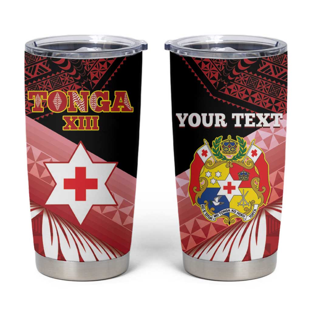 Personalised Mate Maa Tonga XIII Tumbler Cup Tongan Kupesi Ngatu - Rugby Style