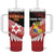 Personalised Mate Maa Tonga XIII Tumbler With Handle Tongan Kupesi Ngatu - Rugby Style