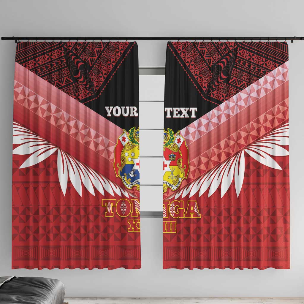 Custom Mate Maa Tonga XIII Window Curtain Tongan Kupesi Ngatu - Rugby Style LT14 With Hooks Red - Polynesian Pride