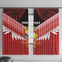 Custom Mate Maa Tonga XIII Window Curtain Tongan Kupesi Ngatu - Rugby Style LT14 With Hooks Red - Polynesian Pride
