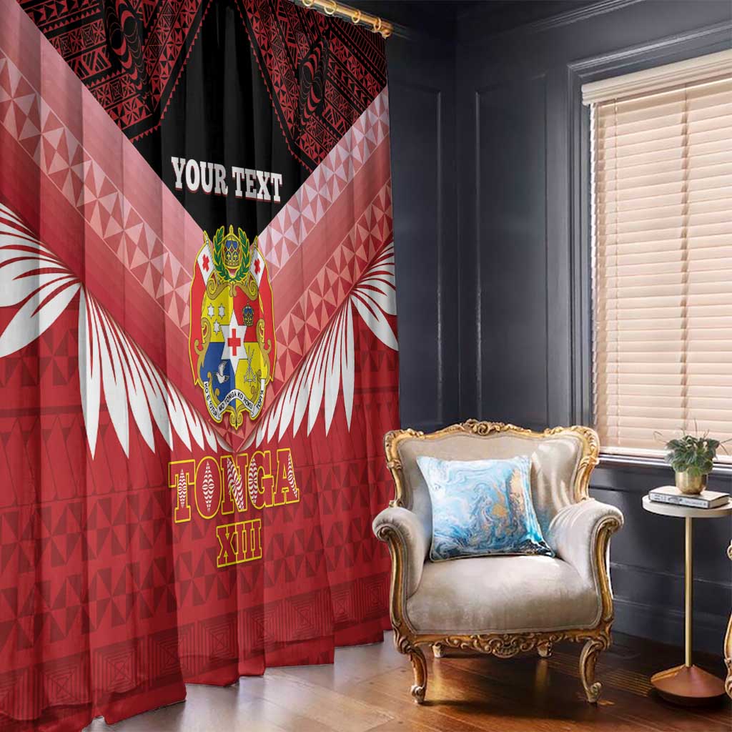 Custom Mate Maa Tonga XIII Window Curtain Tongan Kupesi Ngatu - Rugby Style LT14 - Polynesian Pride