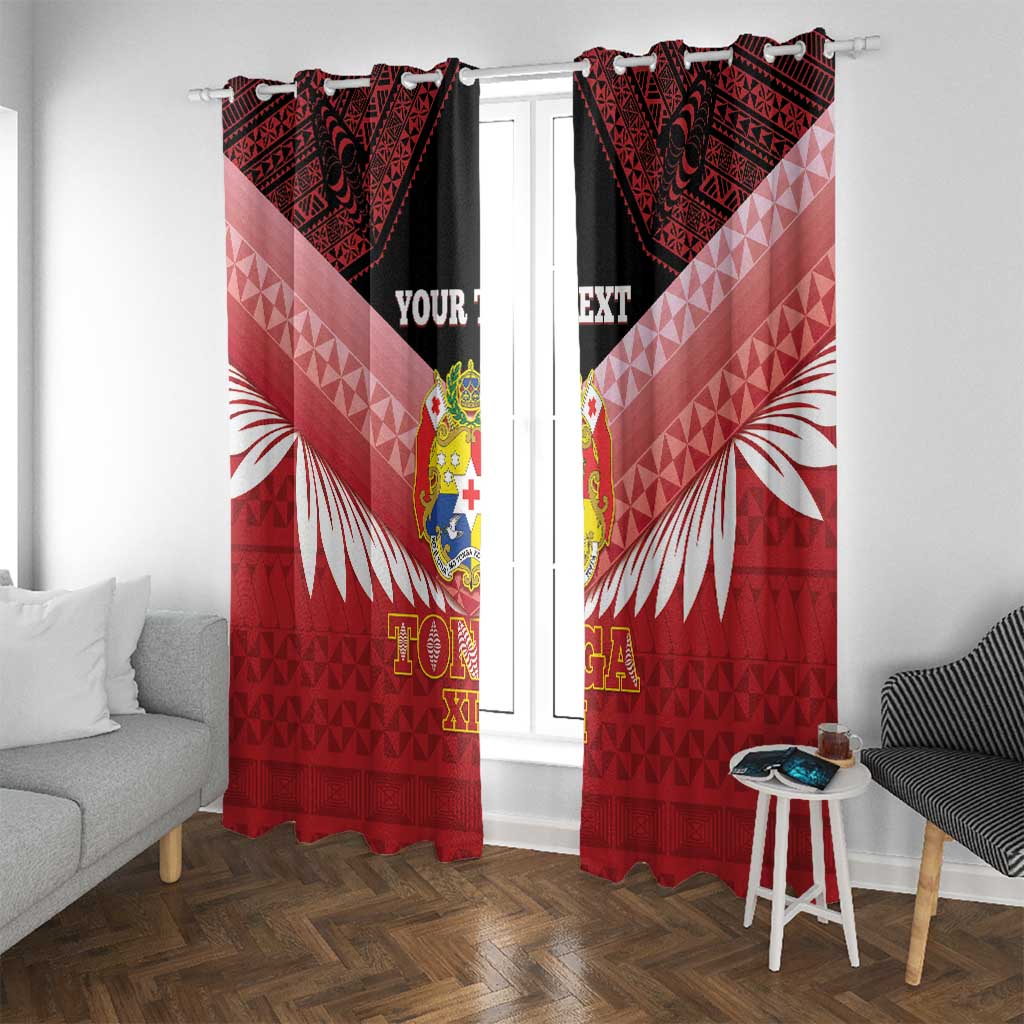 Custom Mate Maa Tonga XIII Window Curtain Tongan Kupesi Ngatu - Rugby Style LT14 With Grommets Red - Polynesian Pride
