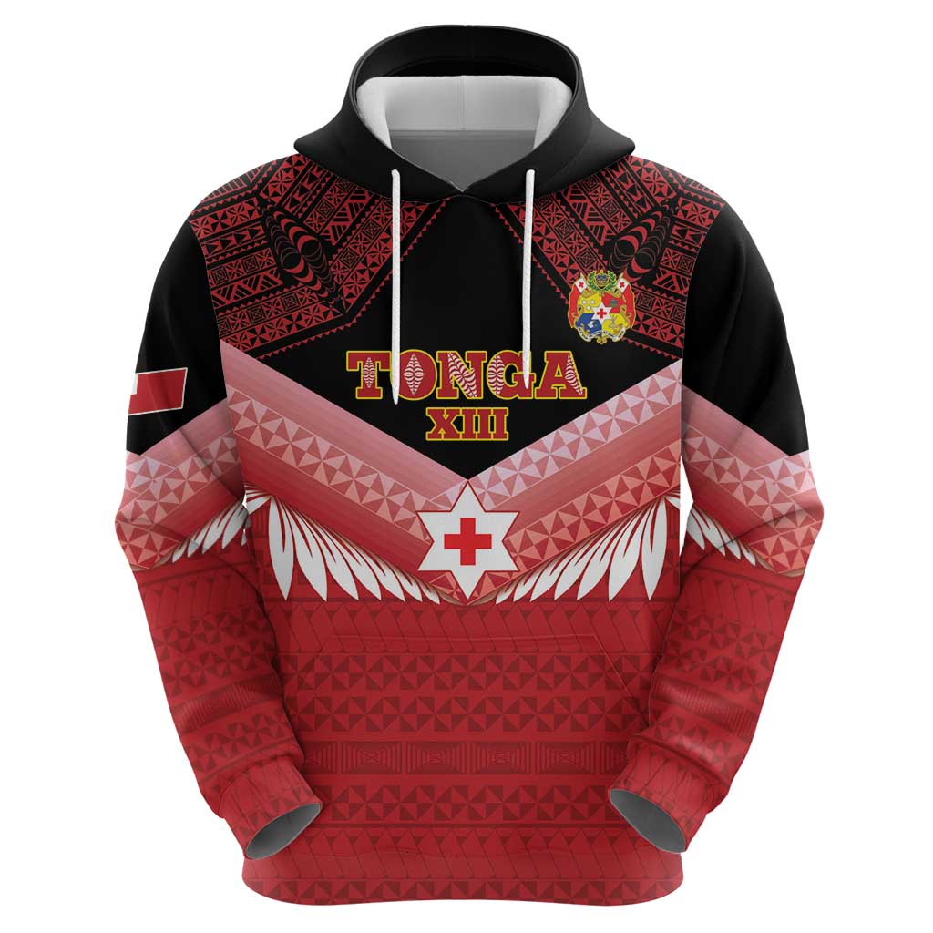 Custom Mate Maa Tonga XIII Zip Hoodie Tongan Kupesi Ngatu - Rugby Style