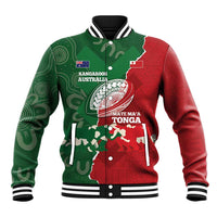 Custom Tonga And Australia Rugby Baseball Jacket Mate Maa Tongan Ngatu Mix Kangaroos Aboriginal LT14 Unisex Green - Polynesian Pride