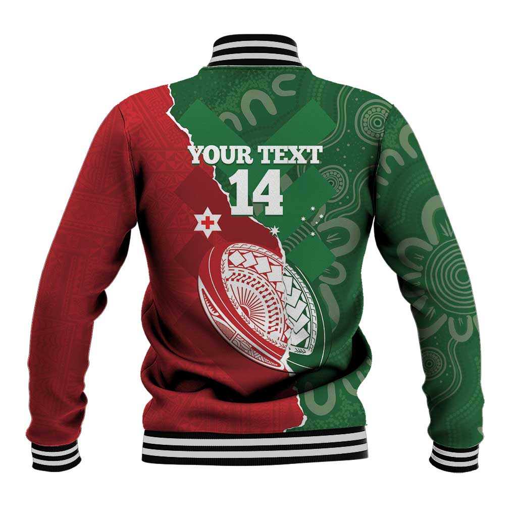 Custom Tonga And Australia Rugby Baseball Jacket Mate Maa Tongan Ngatu Mix Kangaroos Aboriginal LT14 - Polynesian Pride