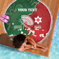 Custom Tonga And Australia Rugby Beach Blanket Mate Maa Tongan Ngatu Mix Kangaroos Aboriginal LT14 - Polynesian Pride