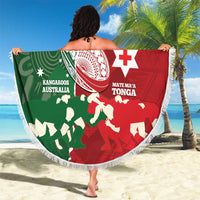 Custom Tonga And Australia Rugby Beach Blanket Mate Maa Tongan Ngatu Mix Kangaroos Aboriginal LT14 - Polynesian Pride