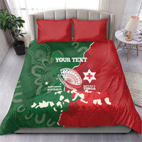 Custom Tonga And Australia Rugby Bedding Set Mate Maa Tongan Ngatu Mix Kangaroos Aboriginal