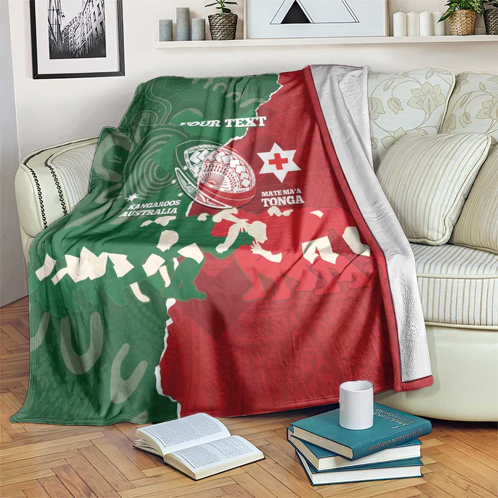 Custom Tonga And Australia Rugby Blanket Mate Maa Tongan Ngatu Mix Kangaroos Aboriginal