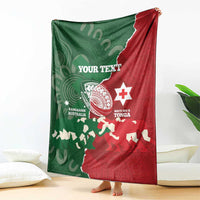 Custom Tonga And Australia Rugby Blanket Mate Maa Tongan Ngatu Mix Kangaroos Aboriginal LT14 - Polynesian Pride