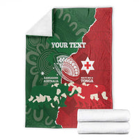 Custom Tonga And Australia Rugby Blanket Mate Maa Tongan Ngatu Mix Kangaroos Aboriginal LT14 - Polynesian Pride
