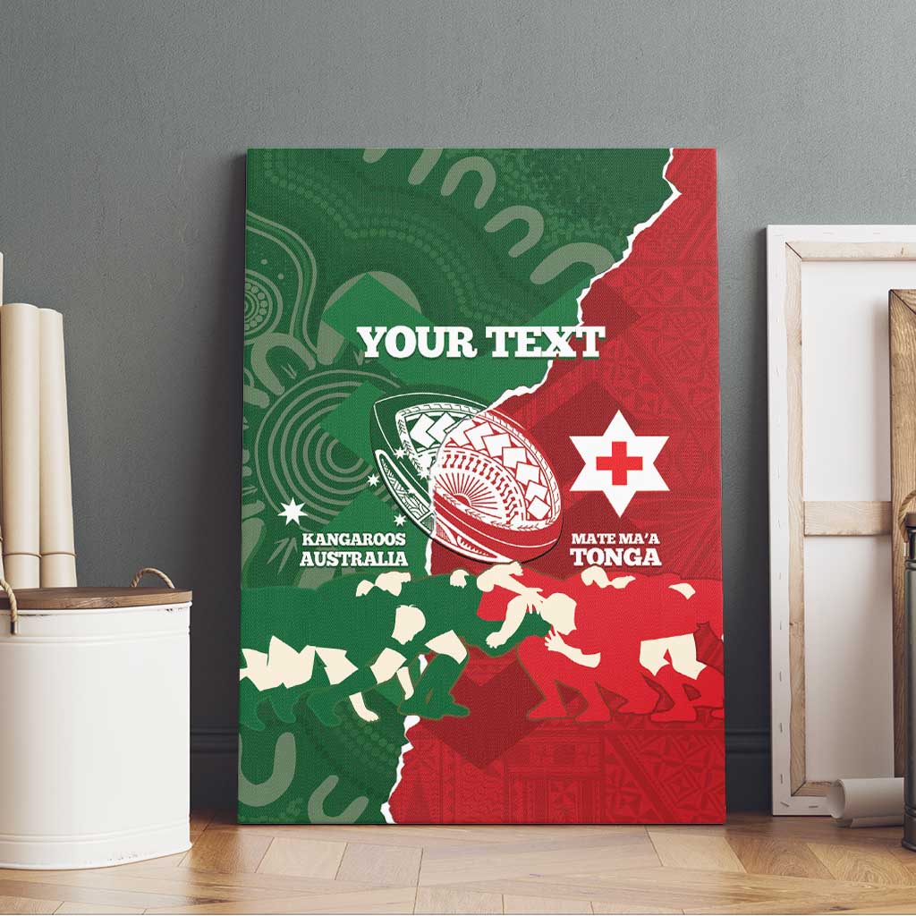 Custom Tonga And Australia Rugby Canvas Wall Art Mate Maa Tongan Ngatu Mix Kangaroos Aboriginal LT14 - Polynesian Pride