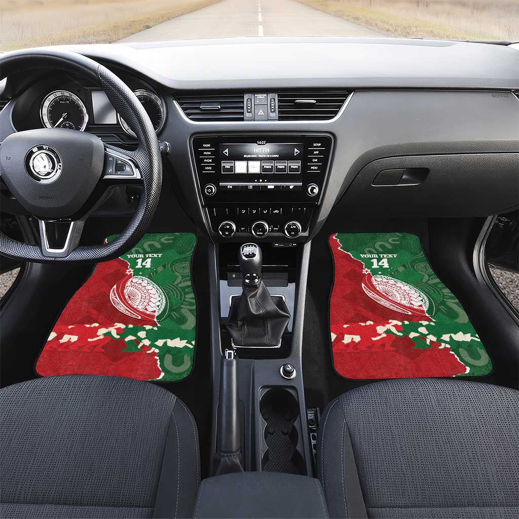 Custom Tonga And Australia Rugby Car Mats Mate Maa Tongan Ngatu Mix Kangaroos Aboriginal LT14 Set 2pcs - Front Green - Polynesian Pride