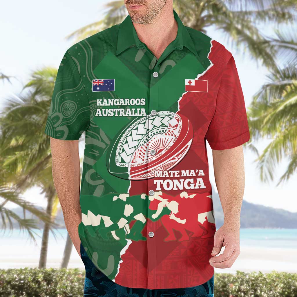 Custom Tonga And Australia Rugby Hawaiian Shirt Mate Maa Tongan Ngatu Mix Kangaroos Aboriginal LT14 - Polynesian Pride