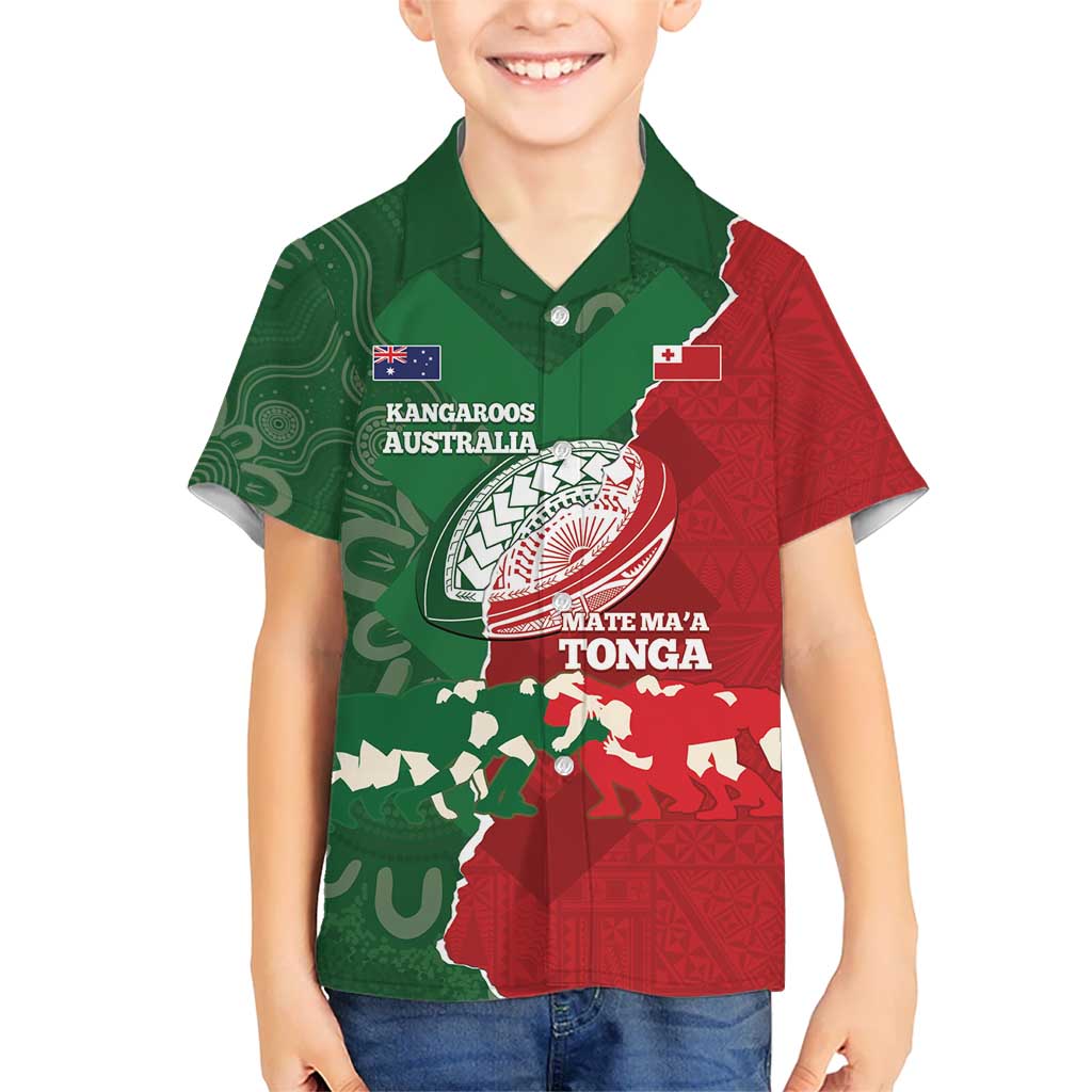 Custom Tonga And Australia Rugby Hawaiian Shirt Mate Maa Tongan Ngatu Mix Kangaroos Aboriginal LT14 - Polynesian Pride