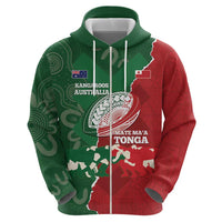Custom Tonga And Australia Rugby Hoodie Mate Maa Tongan Ngatu Mix Kangaroos Aboriginal
