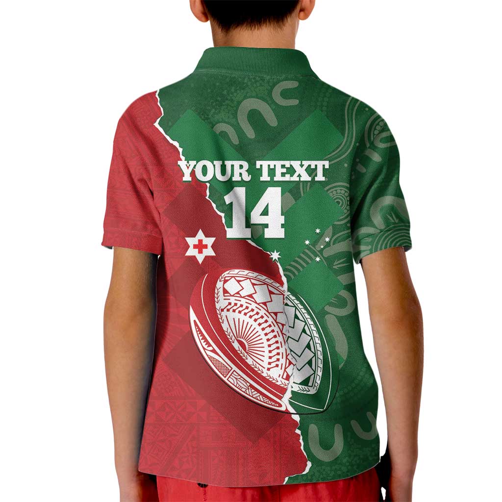 Custom Tonga And Australia Rugby Kid Polo Shirt Mate Maa Tongan Ngatu Mix Kangaroos Aboriginal