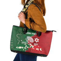 Custom Tonga And Australia Rugby Leather Tote Bag Mate Maa Tongan Ngatu Mix Kangaroos Aboriginal LT14 Green - Polynesian Pride