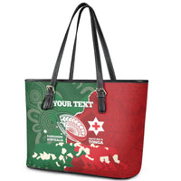 Custom Tonga And Australia Rugby Leather Tote Bag Mate Maa Tongan Ngatu Mix Kangaroos Aboriginal LT14 - Polynesian Pride