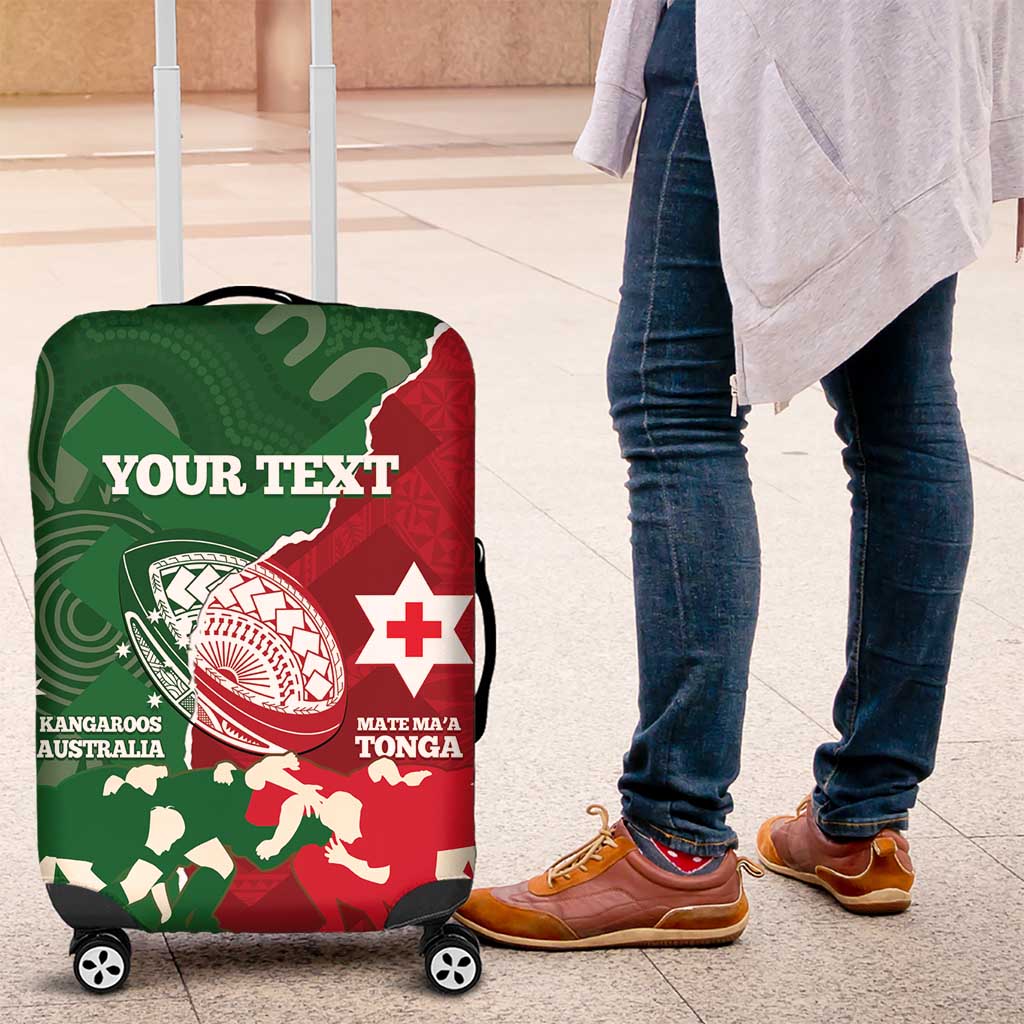 Custom Tonga And Australia Rugby Luggage Cover Mate Maa Tongan Ngatu Mix Kangaroos Aboriginal