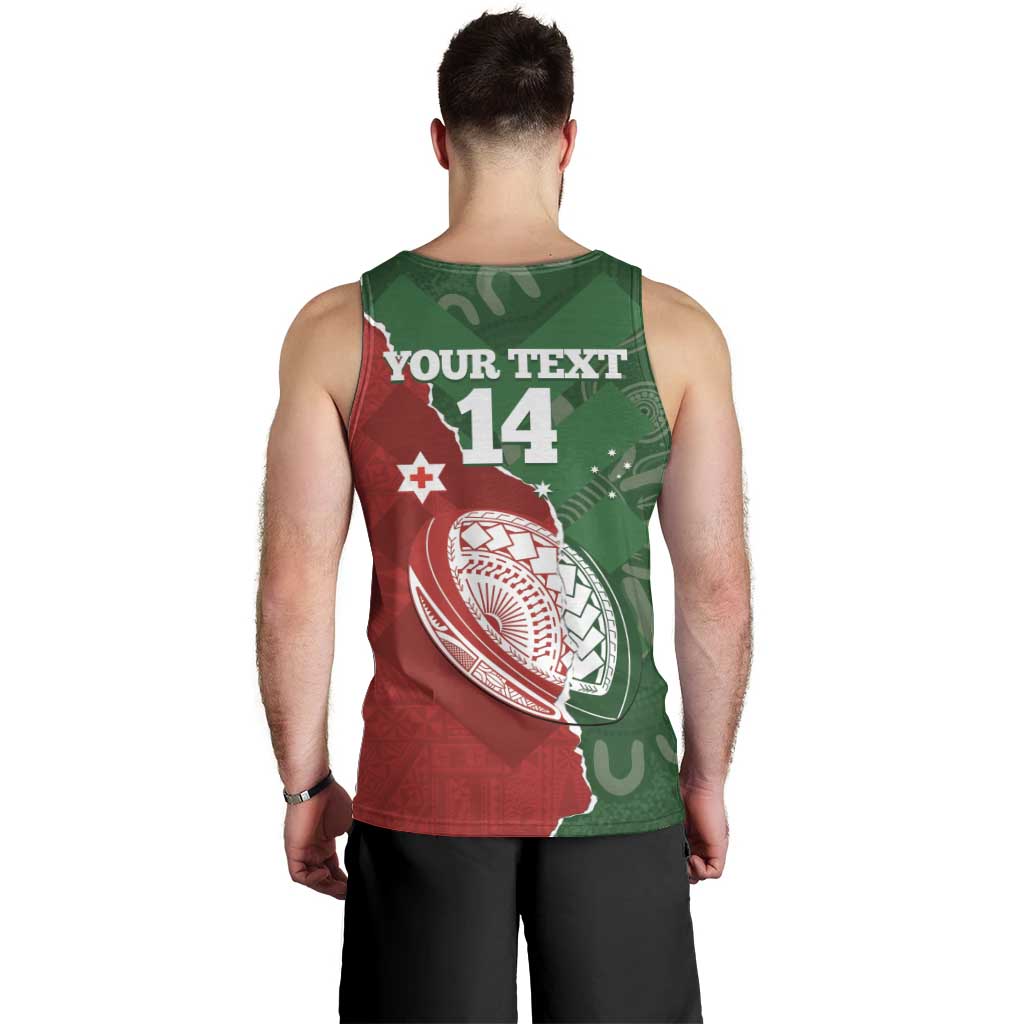 Custom Tonga And Australia Rugby Men Tank Top Mate Maa Tongan Ngatu Mix Kangaroos Aboriginal LT14 - Polynesian Pride