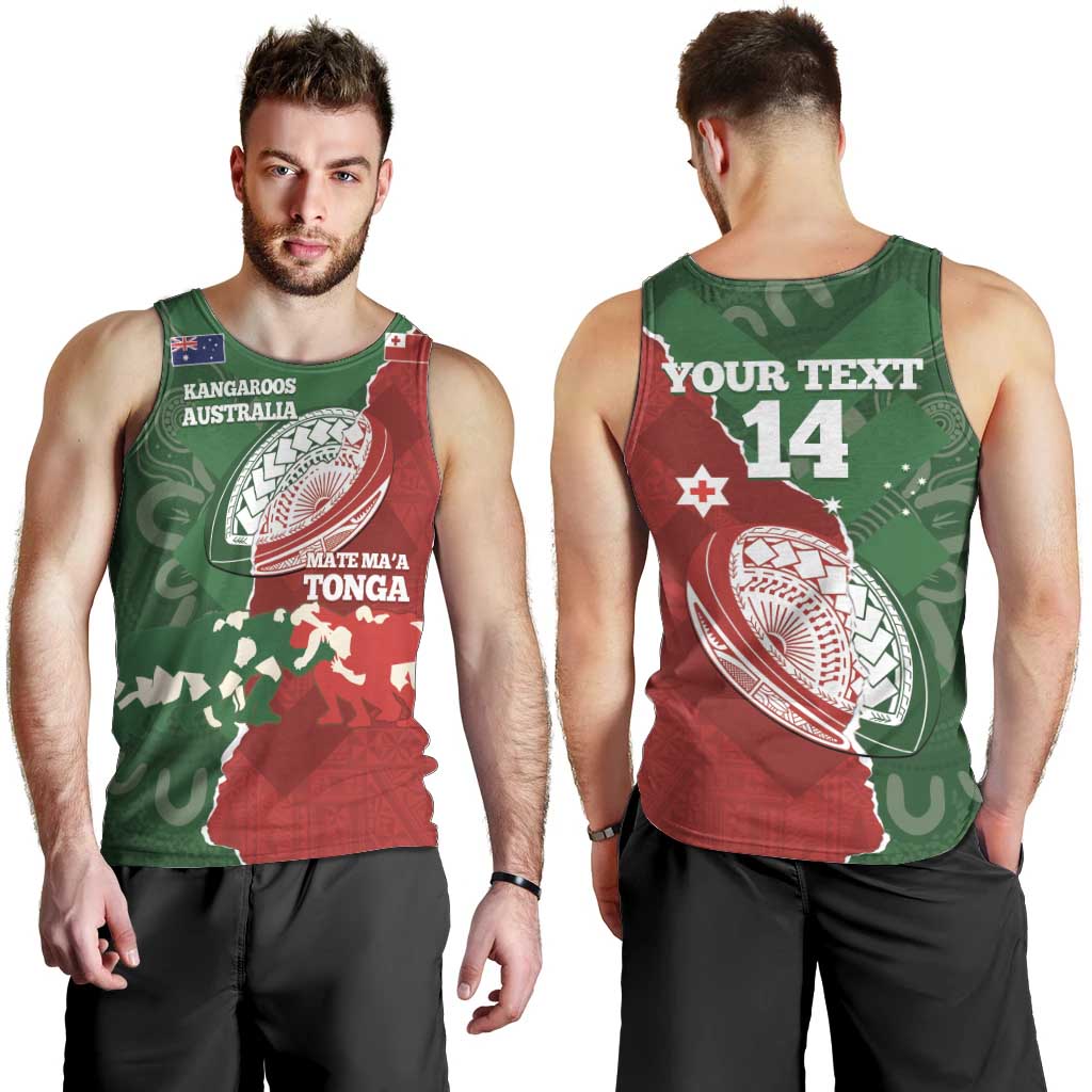 Custom Tonga And Australia Rugby Men Tank Top Mate Maa Tongan Ngatu Mix Kangaroos Aboriginal LT14 - Polynesian Pride