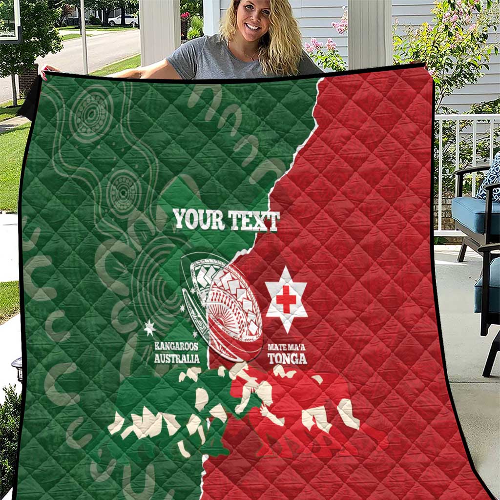 Custom Tonga And Australia Rugby Quilt Mate Maa Tongan Ngatu Mix Kangaroos Aboriginal