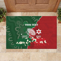 Custom Tonga And Australia Rugby Rubber Doormat Mate Maa Tongan Ngatu Mix Kangaroos Aboriginal LT14 Green - Polynesian Pride