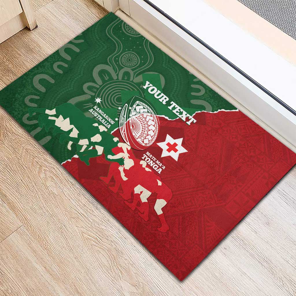 Custom Tonga And Australia Rugby Rubber Doormat Mate Maa Tongan Ngatu Mix Kangaroos Aboriginal LT14 - Polynesian Pride