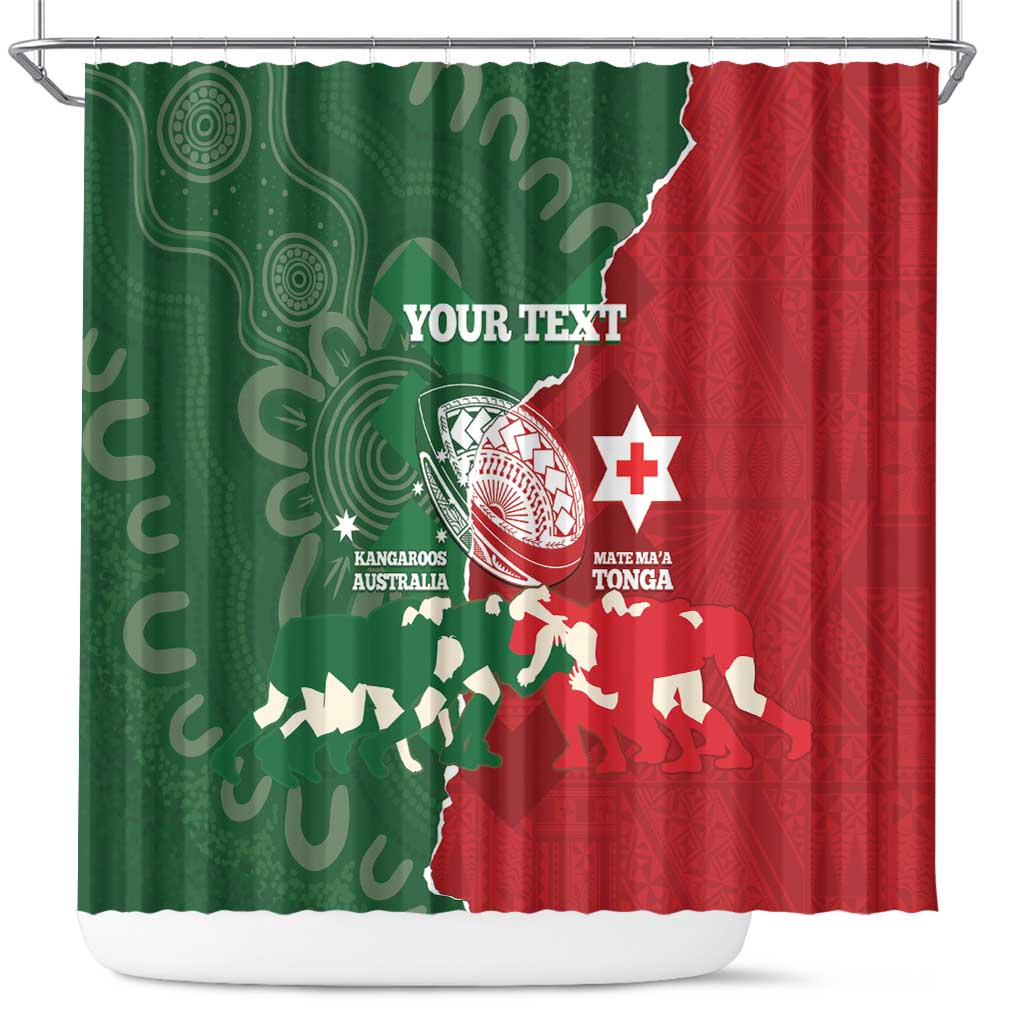 Custom Tonga And Australia Rugby Shower Curtain Mate Maa Tongan Ngatu Mix Kangaroos Aboriginal