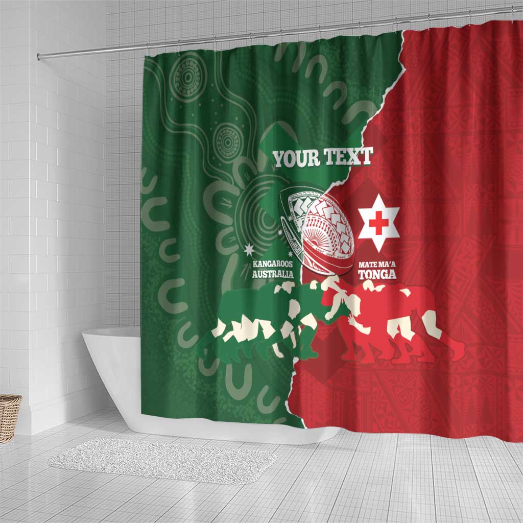 Custom Tonga And Australia Rugby Shower Curtain Mate Maa Tongan Ngatu Mix Kangaroos Aboriginal