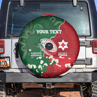 Custom Tonga And Australia Rugby Spare Tire Cover Mate Maa Tongan Ngatu Mix Kangaroos Aboriginal LT14 Green - Polynesian Pride