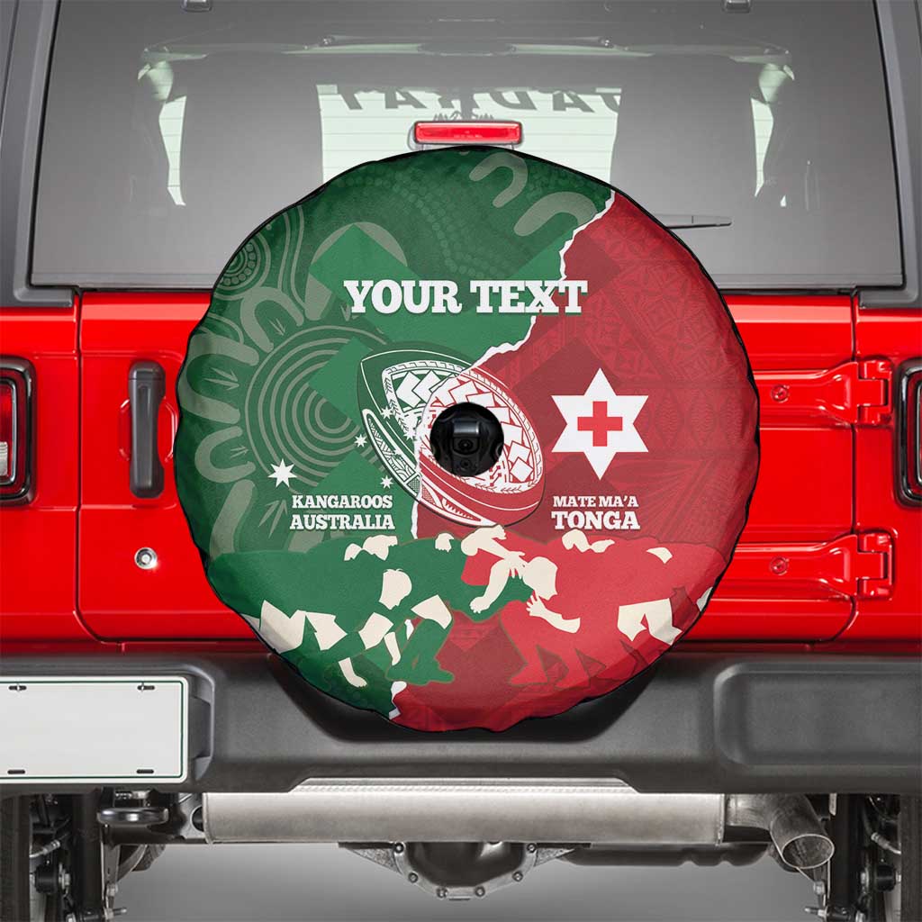 Custom Tonga And Australia Rugby Spare Tire Cover Mate Maa Tongan Ngatu Mix Kangaroos Aboriginal LT14 - Polynesian Pride