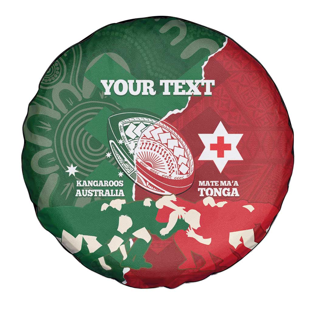 Custom Tonga And Australia Rugby Spare Tire Cover Mate Maa Tongan Ngatu Mix Kangaroos Aboriginal LT14 - Polynesian Pride