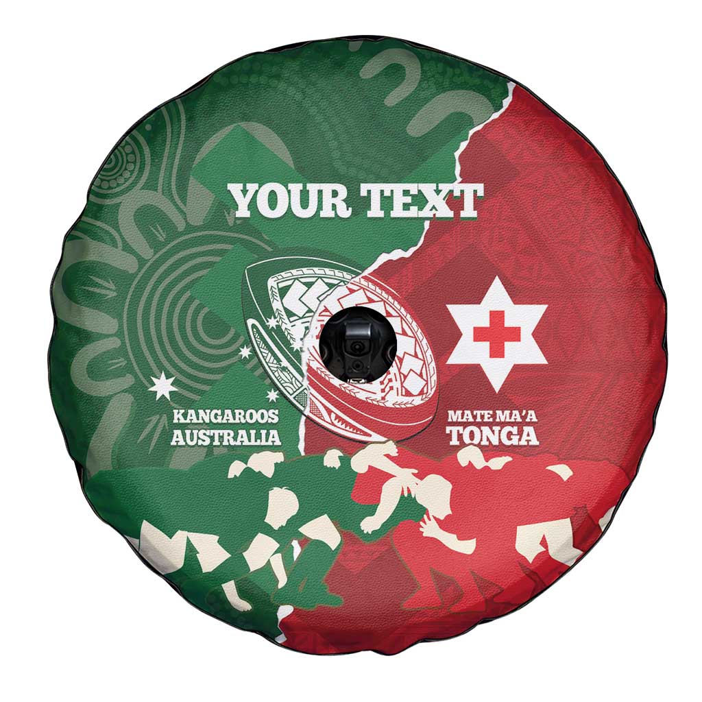 Custom Tonga And Australia Rugby Spare Tire Cover Mate Maa Tongan Ngatu Mix Kangaroos Aboriginal LT14 - Polynesian Pride