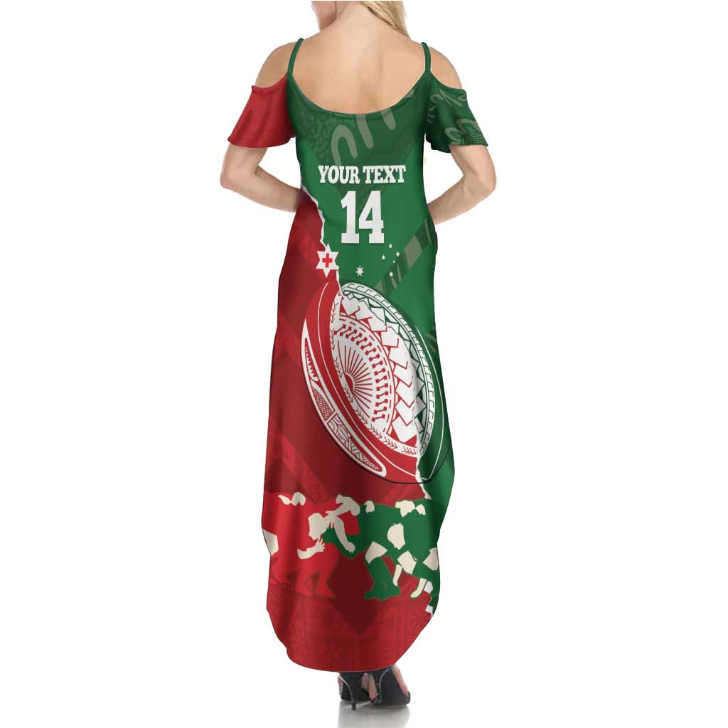 Custom Tonga And Australia Rugby Summer Maxi Dress Mate Maa Tongan Ngatu Mix Kangaroos Aboriginal LT14 - Polynesian Pride