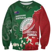 Custom Tonga And Australia Rugby Sweatshirt Mate Maa Tongan Ngatu Mix Kangaroos Aboriginal LT14 Unisex Green - Polynesian Pride