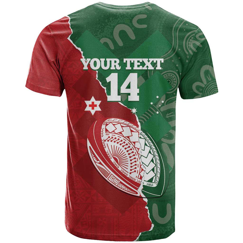 Custom Tonga And Australia Rugby T Shirt Mate Maa Tongan Ngatu Mix Kangaroos Aboriginal LT14 - Polynesian Pride