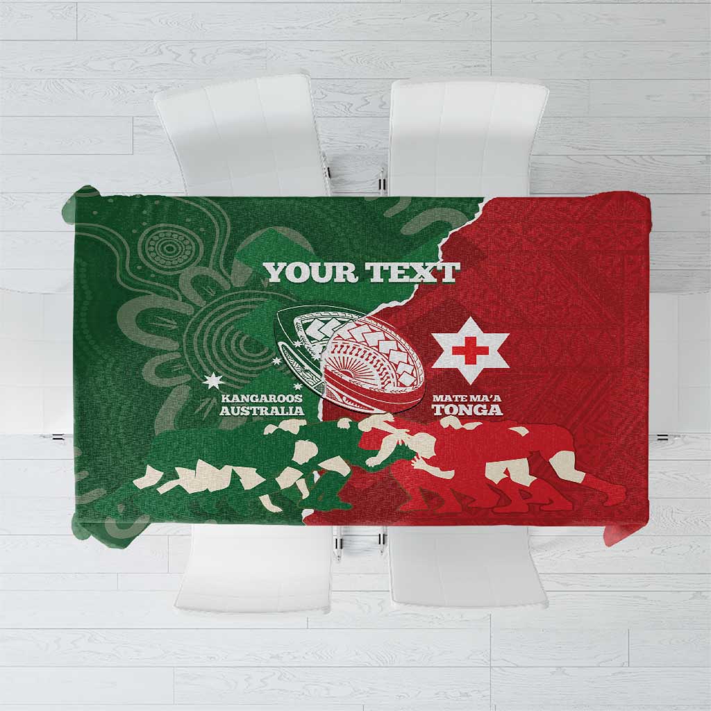 Custom Tonga And Australia Rugby Tablecloth Mate Maa Tongan Ngatu Mix Kangaroos Aboriginal