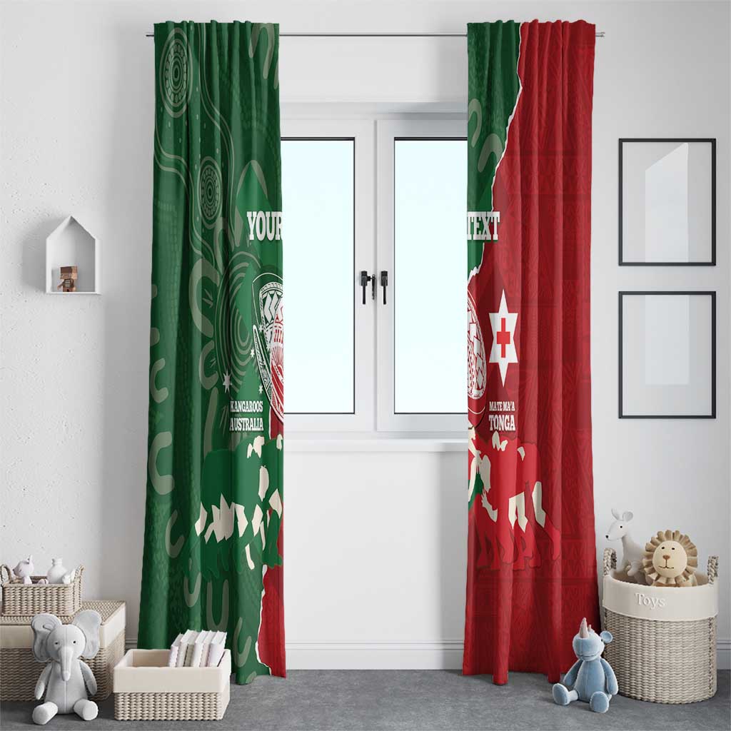 Custom Tonga And Australia Rugby Window Curtain Mate Maa Tongan Ngatu Mix Kangaroos Aboriginal LT14 - Polynesian Pride
