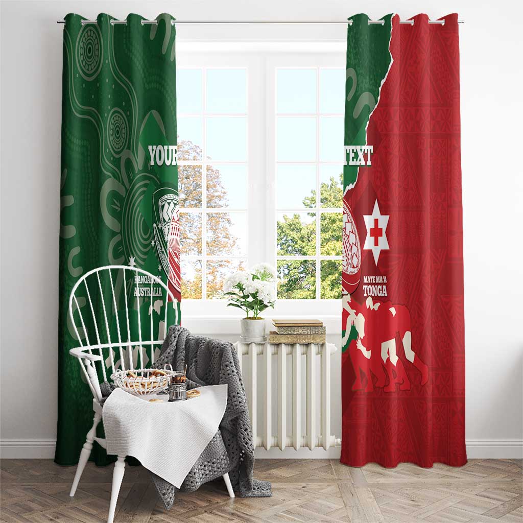Custom Tonga And Australia Rugby Window Curtain Mate Maa Tongan Ngatu Mix Kangaroos Aboriginal LT14 - Polynesian Pride