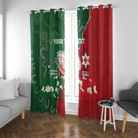 Custom Tonga And Australia Rugby Window Curtain Mate Maa Tongan Ngatu Mix Kangaroos Aboriginal LT14 With Grommets Green - Polynesian Pride