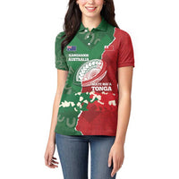 Custom Tonga And Australia Rugby Women Polo Shirt Mate Maa Tongan Ngatu Mix Kangaroos Aboriginal