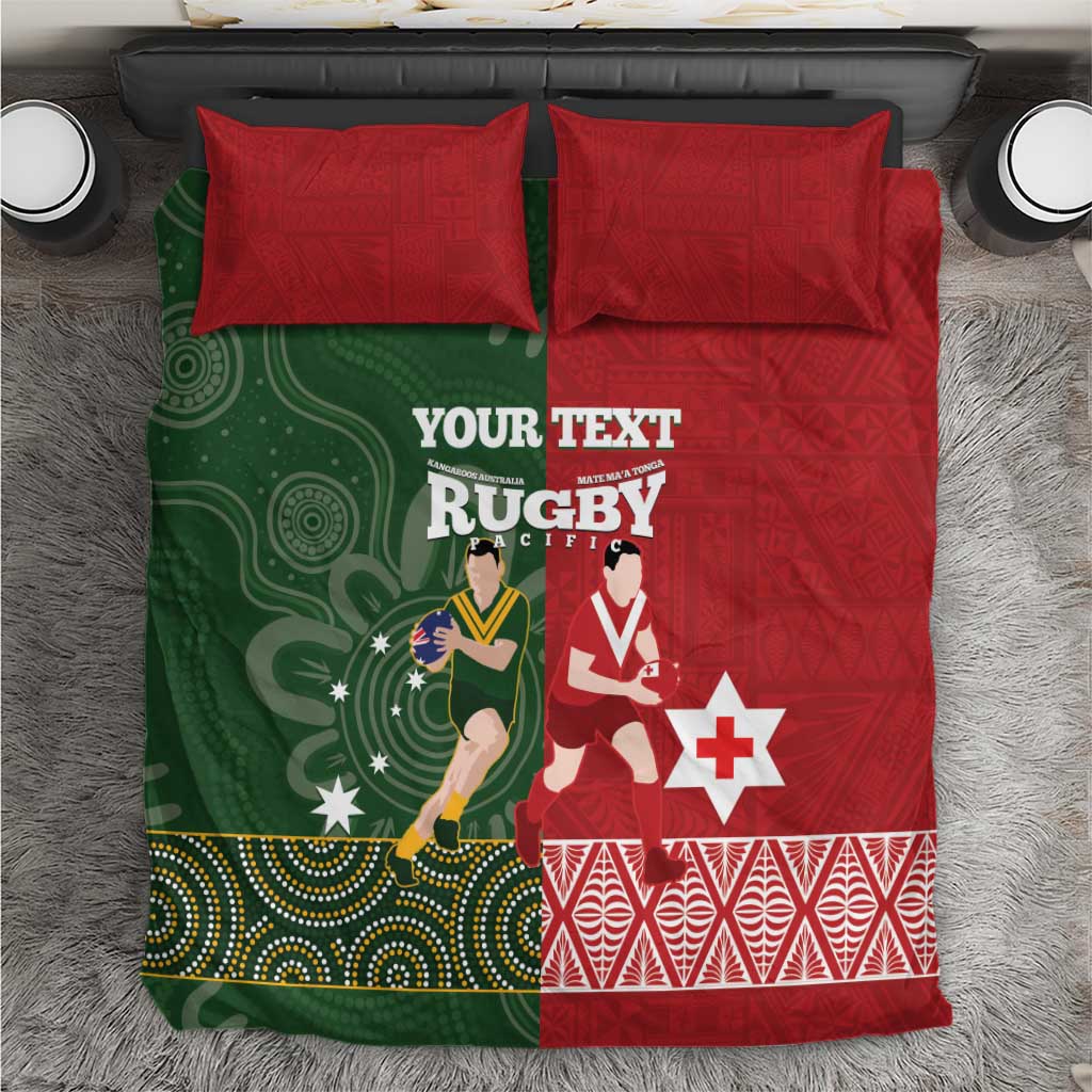 Custom Mate Maa Tonga And Kangaroo Australia Bedding Set Tongan Kupesi Mix Aboriginal Art