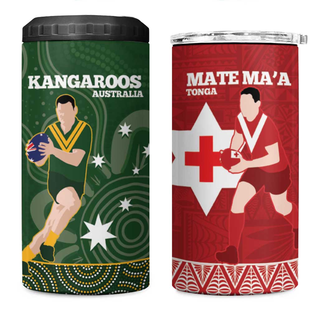 Personalised Mate Maa Tonga And Kangaroo Australia 4 in 1 Can Cooler Tumbler Tongan Kupesi Mix Aboriginal Art